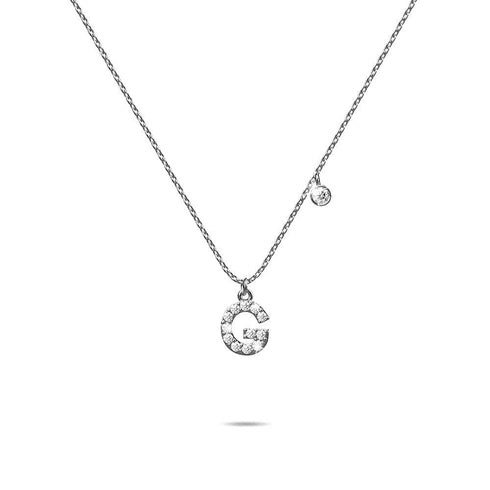Solid 925 Sterling Silver Initial Crystal Personalised Alphabet Letter Necklace Silver